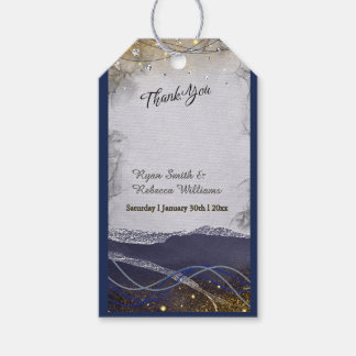 Faltkarte zur Hochzeit Danke | Navy Silber Gold Geschenkanhänger