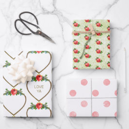 Faltpapier für Herz und Rose - Flachblätter Geschenkpapier Set