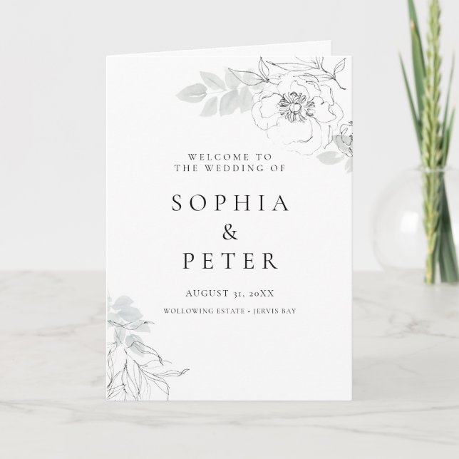 Faltprogramm für botanische Foliage Sketch Dankeskarte (Vorderseite)