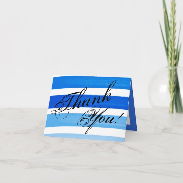 Faltschachtel mit der Ombre Stripe Blue Line Fade Dankeskarte (Vorderseite)