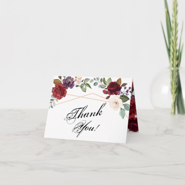 Faltt Danke Karte White Roses Gold Geometric (Vorderseite)