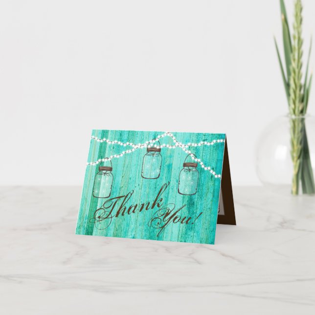 Faltt Dankeschön Card Mason Jar String Lights Holz Dankeskarte (Vorderseite)