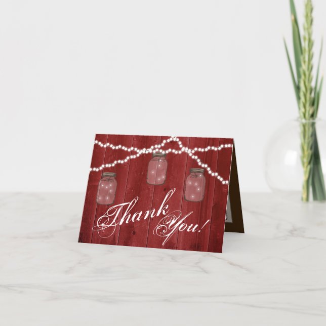Faltt Dankeschön Card Mason Jar String Lights Holz Dankeskarte (Vorderseite)