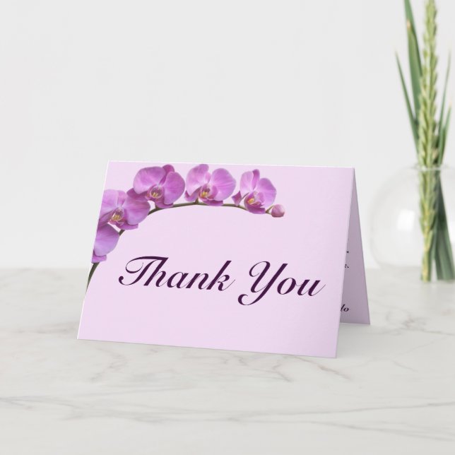 Faltt Dankeschön Lila Orchideen auf Stem Dankeskarte (Vorderseite)