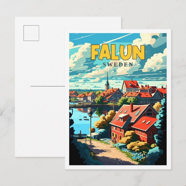 Falun Sweden Vintage Reise Illustration Postkarte (Vorne/Hinten)