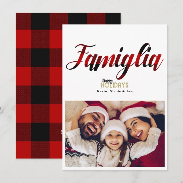 Famiglia Rouge Plaid Noël Carte photo de vacances (Devant / Derrière)