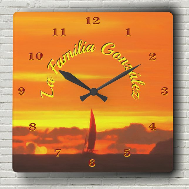 Familia Sailboat Sunset 1300 Quadratische Wanduhr (Von Creator hochgeladen)