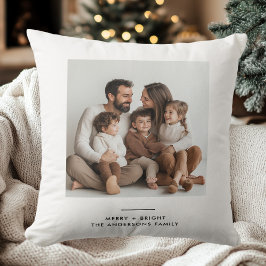 Familiäres Foto & Merry and Bright Minimalistisch Kissen