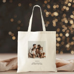 Familiäres Foto & Merry and Bright Minimalistisch Tragetasche<br><div class="desc">Mit unserem Foto & Merry & Bright Minimalistisch Weihnachtsgebäck, wo auch immer Sie hingehen, wird Ihnen der Feiertagsjubiläum geboten. Diese personalisierte Tasche ist stilvoll und funktional zugleich und bietet ein schlankes Design mit der Phrase "Merry and Bright" und einen Platz für Ihr Lieblings-Foto. Ideal zum Shoppen im Urlaub, zum Tragen...</div>