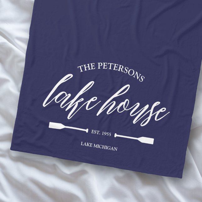 Familiäres Haus Vermietung Nautic Custom Deco Fleecedecke (Custom Lake House Blanket with Family Name Navy Blue Oar Nautical Boathouse Decor)