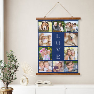 Familie 10 Foto Collage Blue Wandteppich Mit Holzrahmen