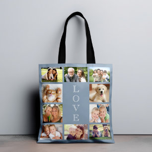 Familie 10 Foto Collage Dusty Blue Tasche