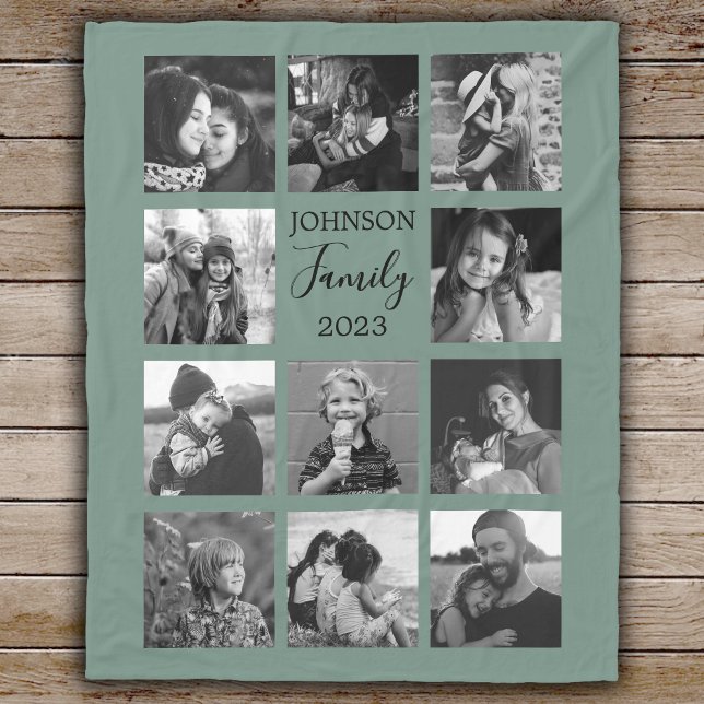 Familie 11 FotoCollage Dusty Green Fleece Blanket (Von Creator hochgeladen)