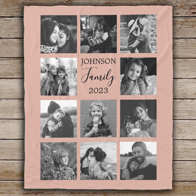 Familie 11 FotoCollage Dusty Pink Fleece Blanket (Von Creator hochgeladen)