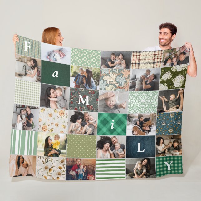 Familie 18-Foto Collage Patchwork Quilt Style Fleecedecke (Beispiel)