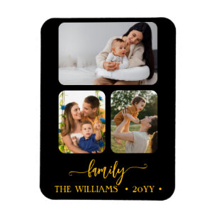 Familie 3 Foto-Collage schwarzes Goldschrift-Magne Magnet