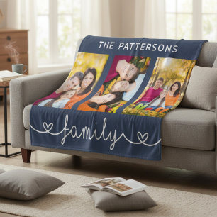 Familie 3 Foto-Vorlage Personalisierte Schrift Fleecedecke