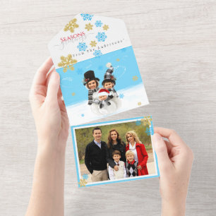 Familie 3 fügt Ihr Gesicht zu einem Schneemann Xma All In One Einladung