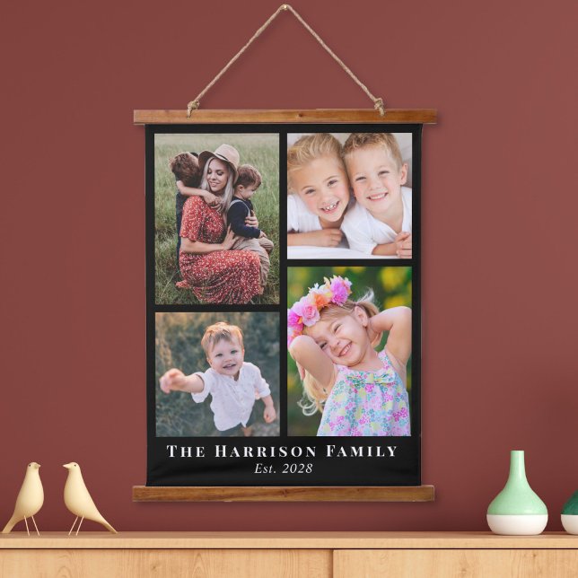 Familie 4 FotoCollage Black Wandteppich Mit Holzrahmen (Von Creator hochgeladen)