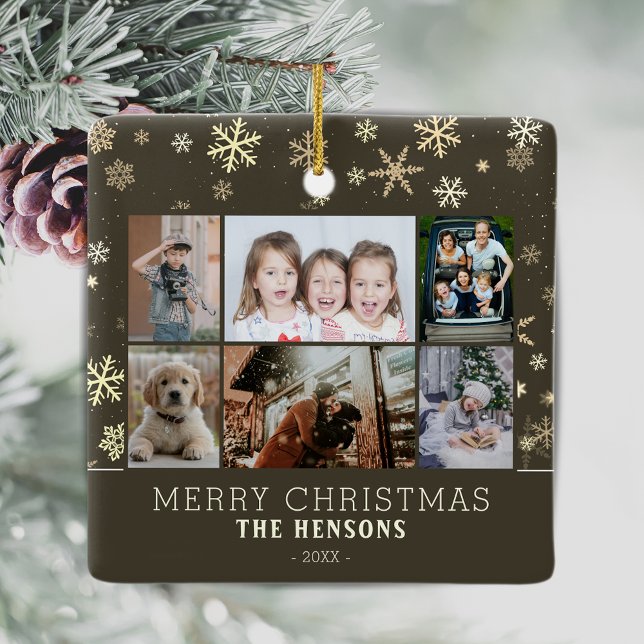 Familie 6 Foto Collage Schneeflocken Frohe Weihnac Keramikornament (Von Creator hochgeladen)