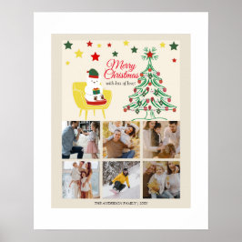 Familie 6 Foto Collage Tree Moderne frohe Weihnach Poster