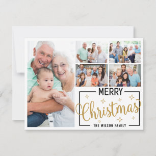 Familie 7 Foto-Collage Weiß Gold Frohe Weihnachten