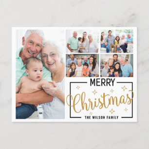 Familie 7 Foto-Collage Weiß Gold Frohe Weihnachten