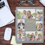 Familie 7 FotoCollage Grau und Gelb iPad Hülle<br><div class="desc">Pad-Cover mit Fotos der Familie individuell anpassen. Das Design zeichnet sich durch ein familiäres Zitat aus .. "Das Familienleben ist das beste Leben" und eine trendige Farbpalette aus Grau und Gelb. Die Fotovorlage ist für Sie Set, um Ihre Bilder hinzuzufügen, die im Uhrzeigersinn von oben verlassen, die als Foto-Collage mit...</div>