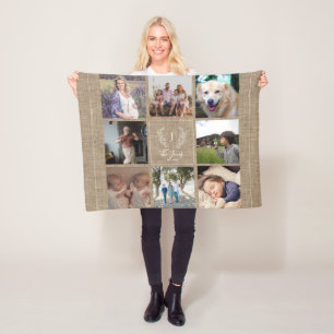 Familie 8 Foto-Collage Monogramm Name rustikales S Fleecedecke