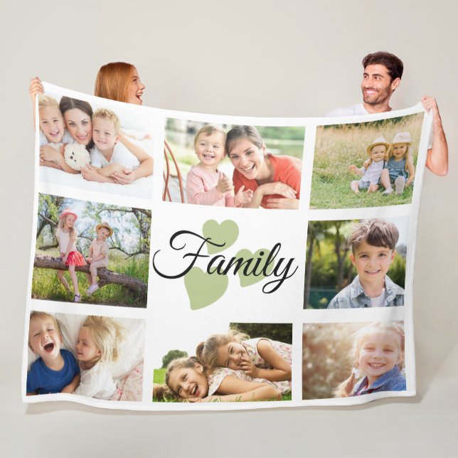 Familie 8 Foto Frühjahr Weiße grüne Herzen Fleecedecke (Beispiel)
