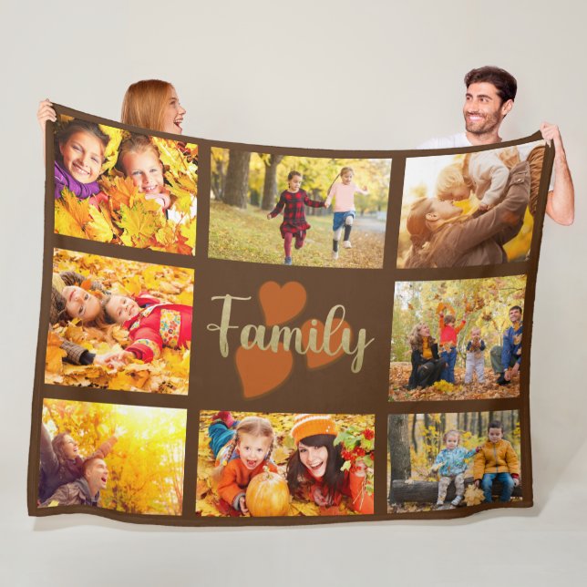 Familie 8 Foto Herbst Herbst Braun Gold Herzen Fleecedecke (Beispiel)