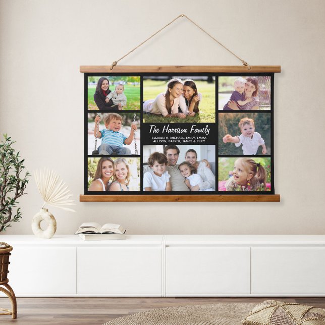 Familie 8 FotoCollage Black Wandteppich Mit Holzrahmen (Von Creator hochgeladen)