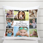 Familie 8 FotoCollage White Kissen<br><div class="desc">Ein individuelles, weißes Foto-Kissen zum Feiern Ihrer Familie mit einer 8-Foto-Collage, Ihrem Nachnamen in eleganter Serifentypografie und allen Vornamen in schlichter moderner Schrift.</div>