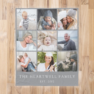 Familie 9 FotoCollage Personalisiert Grau Fleecedecke