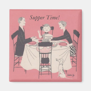 Familie am Tisch, Abendessen-Zeit! Magnet
