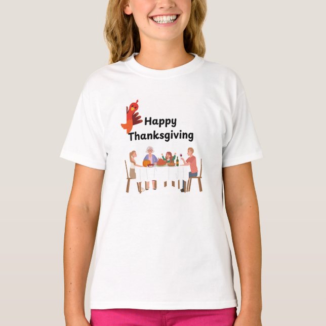 Familie am Tisch mit Truthühnern T-Shirt (Vorderseite)