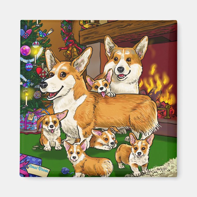 Familie am Weihnachtsbaum Magnet (Vorne)