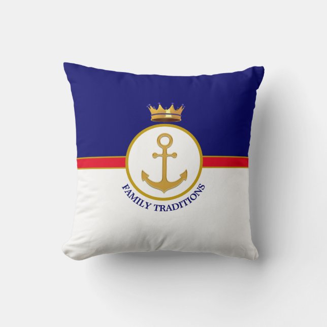 Familie Anchor & Crown auf Navy Blue & White Kissen (Vorderseite)