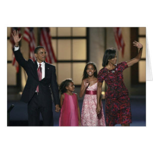 Familie Barak Obama winkt am letzten Abend