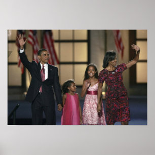 Familie Barak Obama winkt am letzten Abend Poster