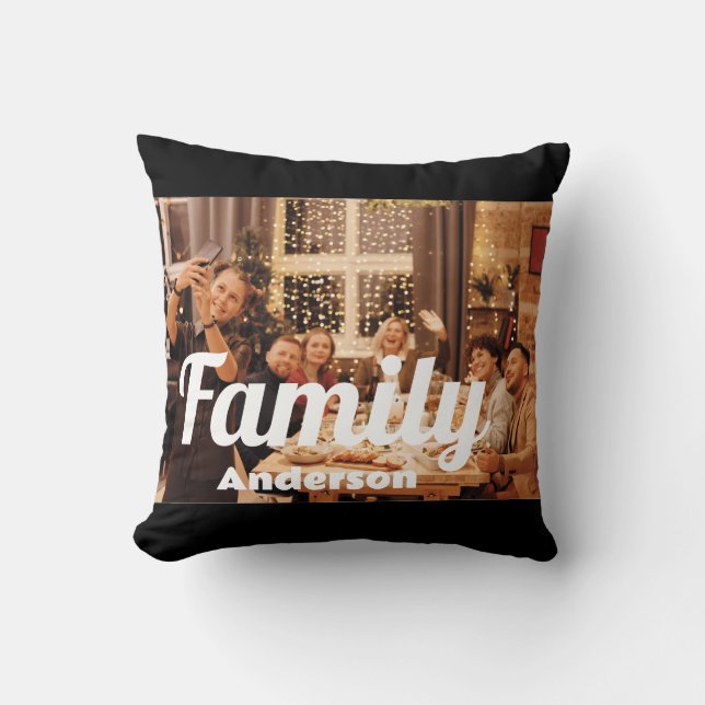 Familie | Boho Text mit zwei Fotos Kissen (Vorderseite)