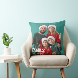 Familie | Boho-Text-Overlay mit zwei Fotos Kissenb Kissen