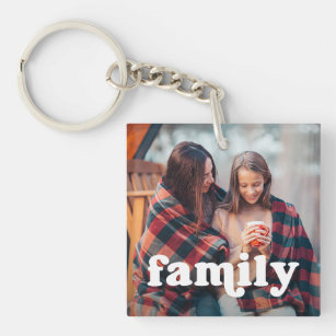 Familie   Boho Text Overlay mit zwei Fotos Schlüsselanhänger