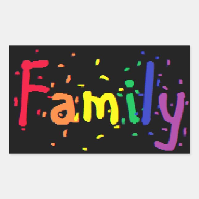 Familie Confetti Rainbow auf Black Rechteckiger Aufkleber (Vorderseite)