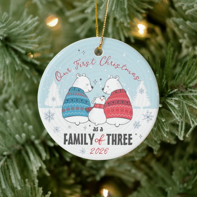 Familie der 3 Bären Snowflake Unsere ersten Weihna Keramik Ornament (Baum)