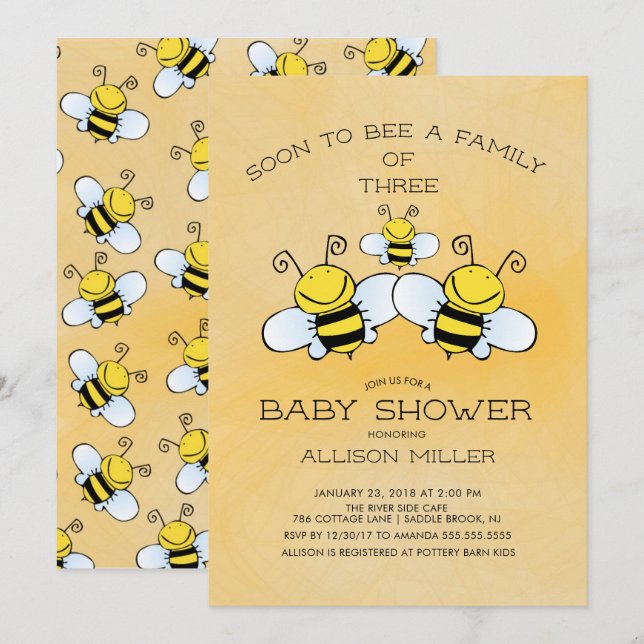 Familie der 3 BienenBaby-Dusche Einladung (Vorne/Hinten)