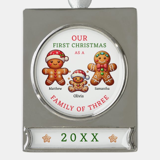 Familie der 3 Ersten Weihnachtszeit Banner-Ornament Silber (Vorderseite)