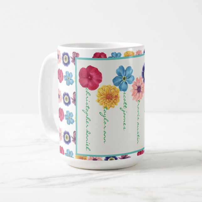 Familie der Blume (6 Namen) Kaffee Tasse (Vorderseite Links)