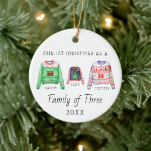 Familie der drei   Erste Weihnachtsfeier Keramik Ornament
