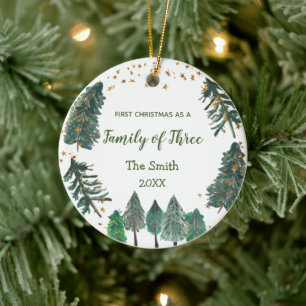 Familie der drei ersten Weihnachten als eine Keramik Ornament